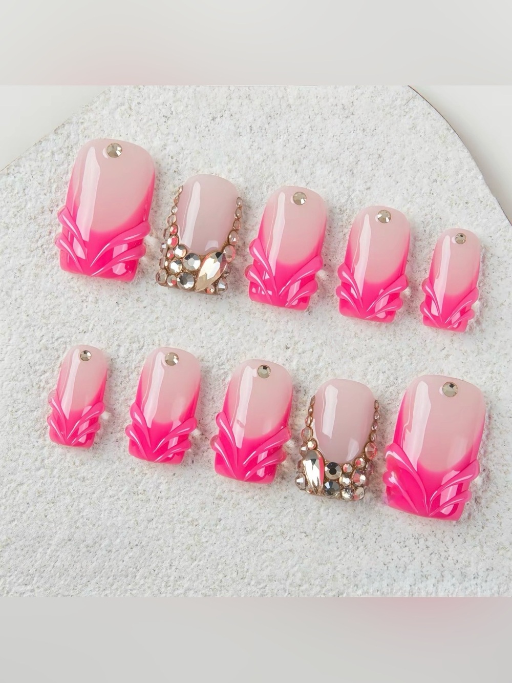 Pink French & Rhinestone Press-On Nail Set by Lovful